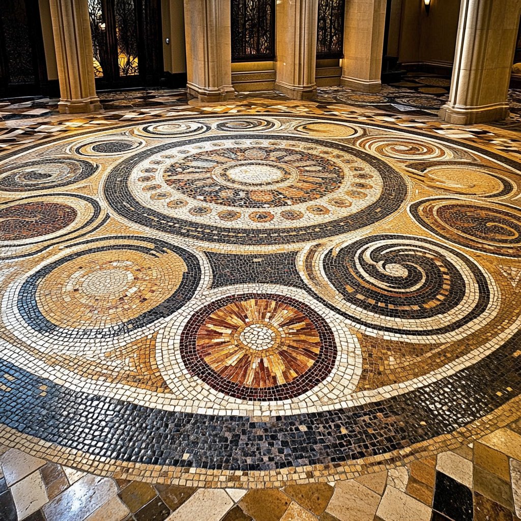 Large-scale mosaic floor design in public space or luxury interior --v 6.1