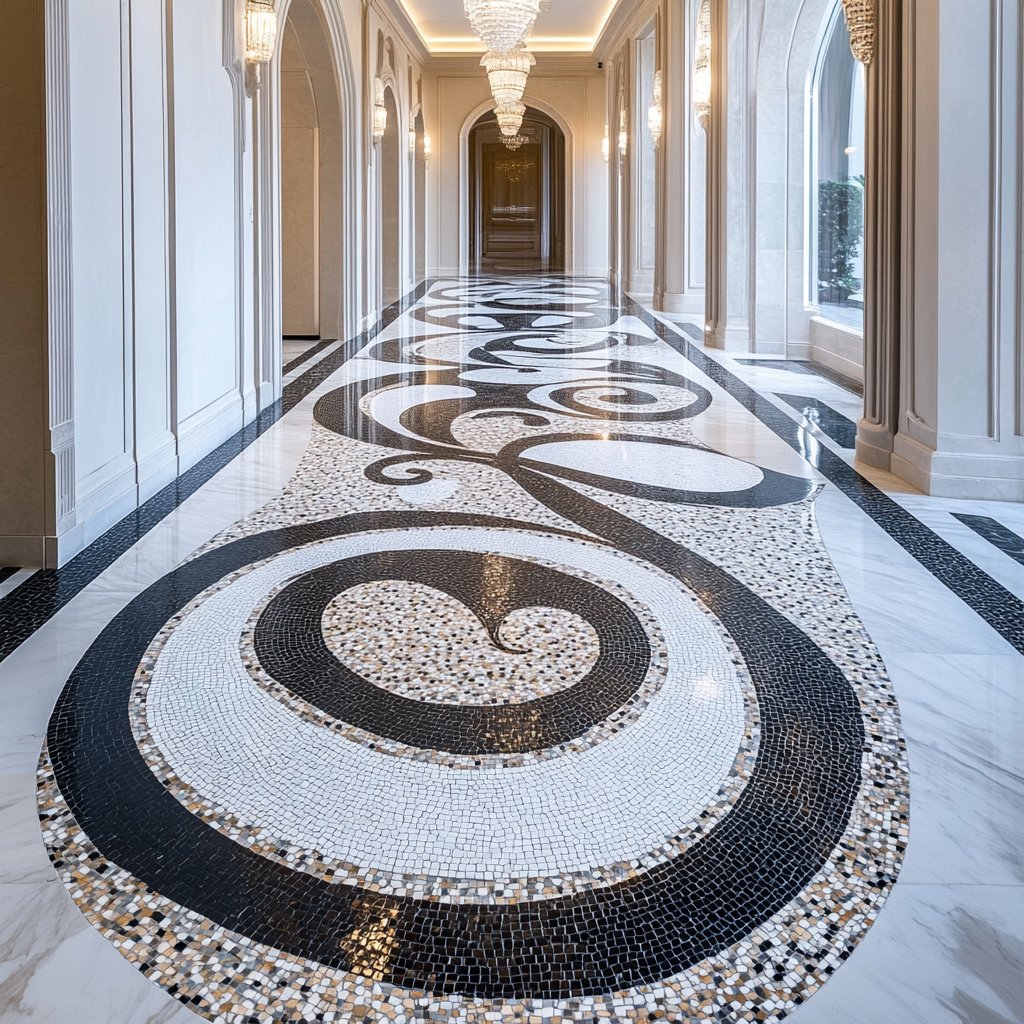 Large-scale mosaic floor design in public space or luxury interior --v 6.1