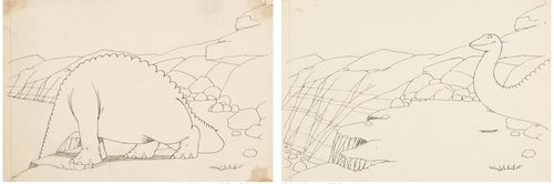 Two frames from Gertie the Dinosaur (original art) — Animation Art