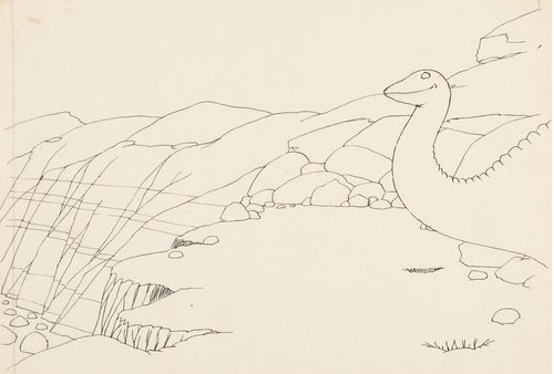 Gertie the Dinosaur looks in from offscreen (original art) — Animation Art