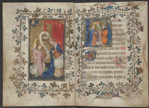 Book of hours by the Master of Zweder van Culemborg - KB 79 K 2 - folios 012v (left) and 013r (right) — Book Arts