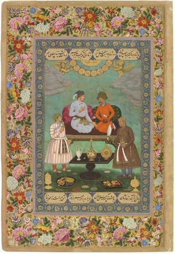12 Abu'l Hasan Jahangir Welcoming Shah 'Abbas, ca. 1618, Freer Gallery of Art, Washington DC — Miniature Painting
