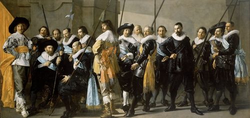 Dutch: Schutters van de compagnie van kapitein Reinier Reael en luitenant Cornelis Michielsz. Blaeuw, 'De magere compagnie' Militia Company of District XI under the Command of Captain Reynier Reael — Painting