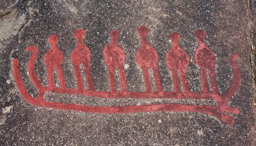 Six Men in a Boat at Cobbler's Cliff Backa Brastad — Rock Art