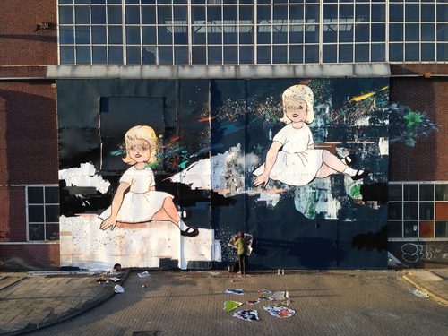 Amanda Marie installing her mural, Imaginary Girls, in Amsterdam, June 2013 — Stencil Art
